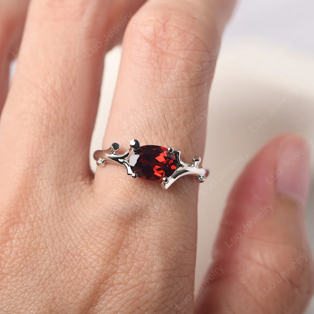 Oval Garnet Horizontal Twig Ring - Image 5