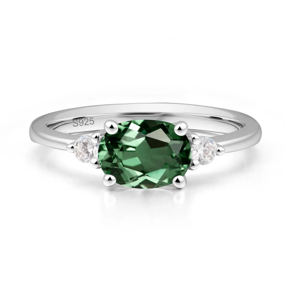 Oval East West Green Sapphire Trilogy Ring - Image 3
