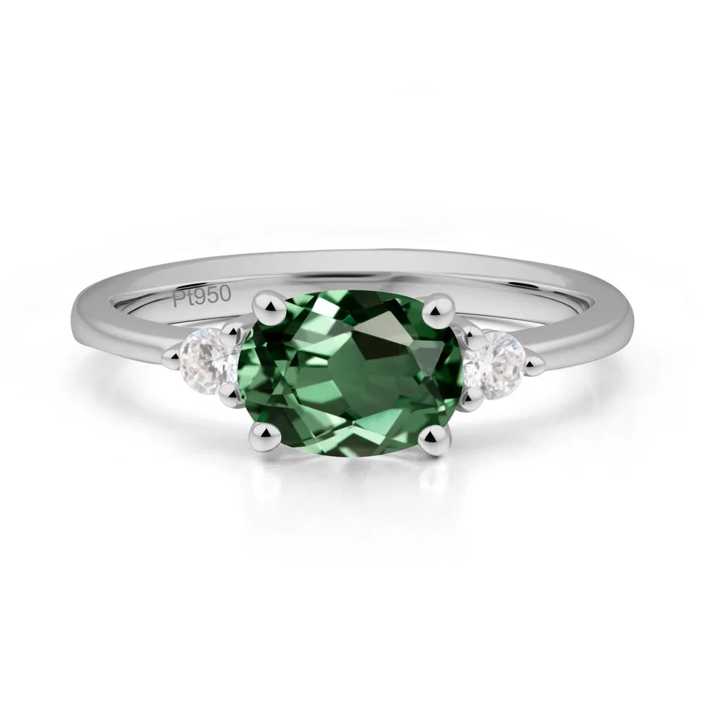 Oval East West Green Sapphire Trilogy Ring - Image 5