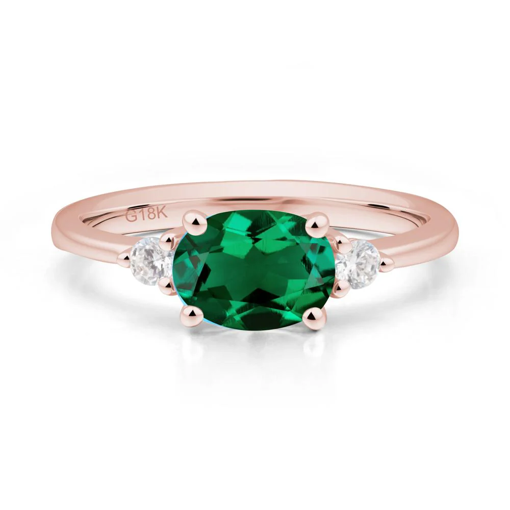 Oval East West Emerald Trilogy Ring - Image 4