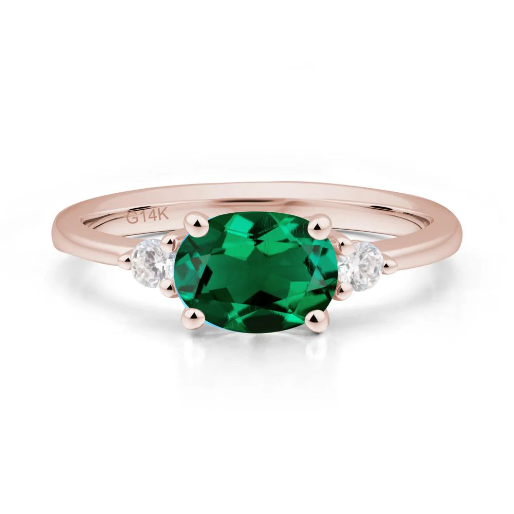 Oval East West Emerald Trilogy Ring - Image 8