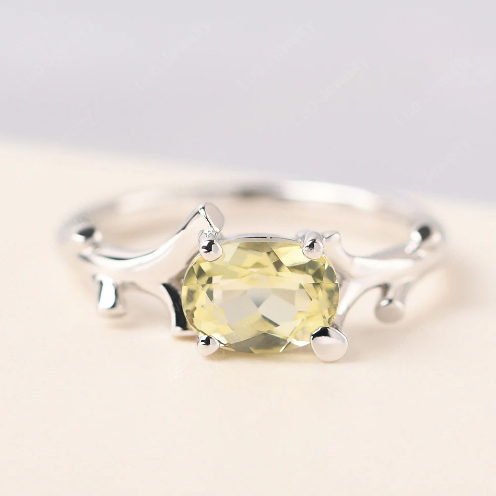 Oval Lemon Quartz Horizontal Twig Ring