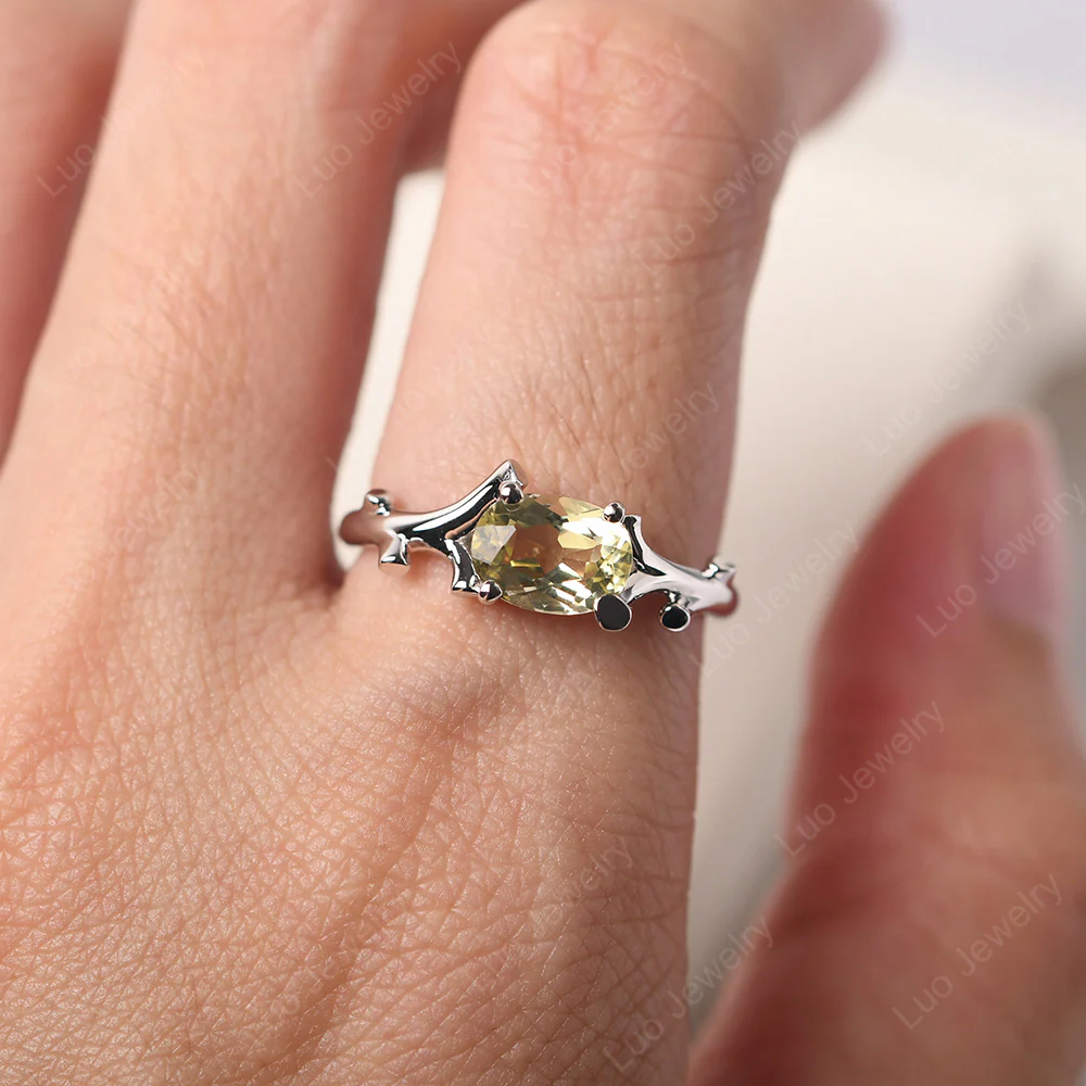 Oval Lemon Quartz Horizontal Twig Ring - Image 5