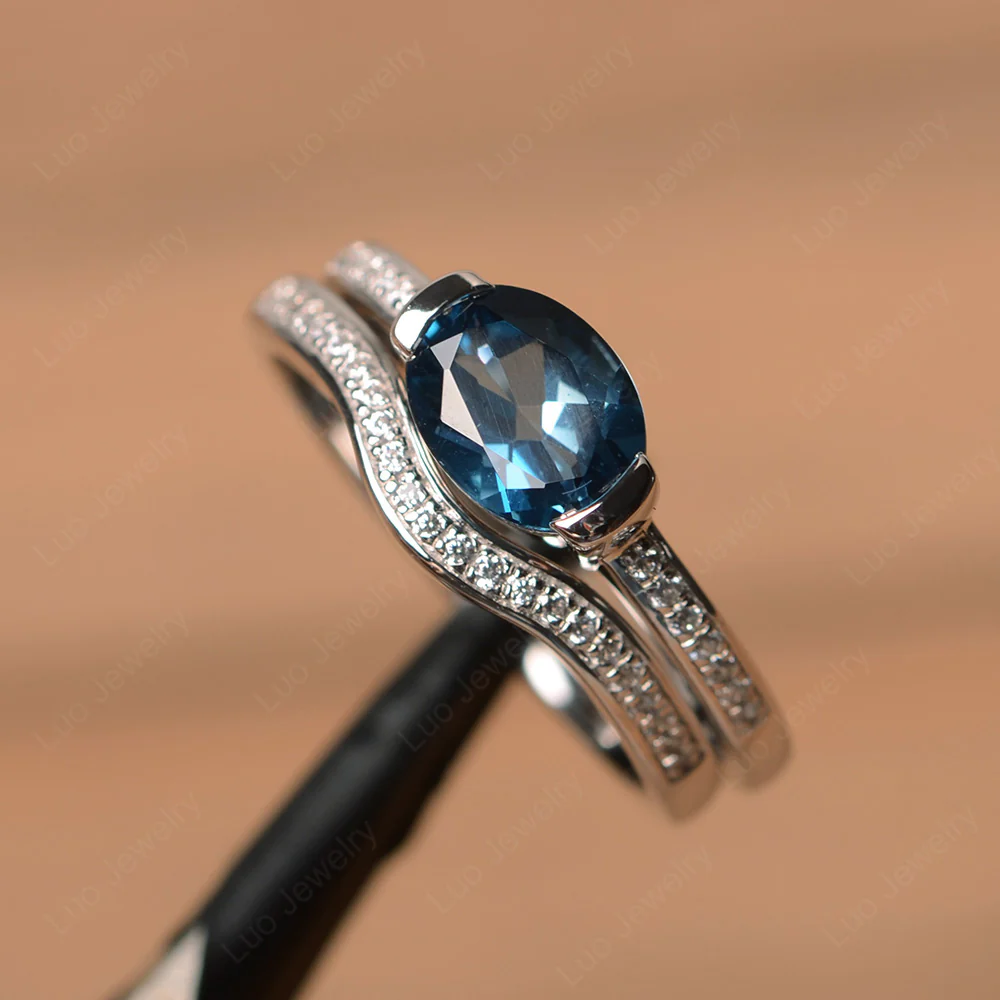 Oval London Blue Topaz Wedding Set Ring - Image 2
