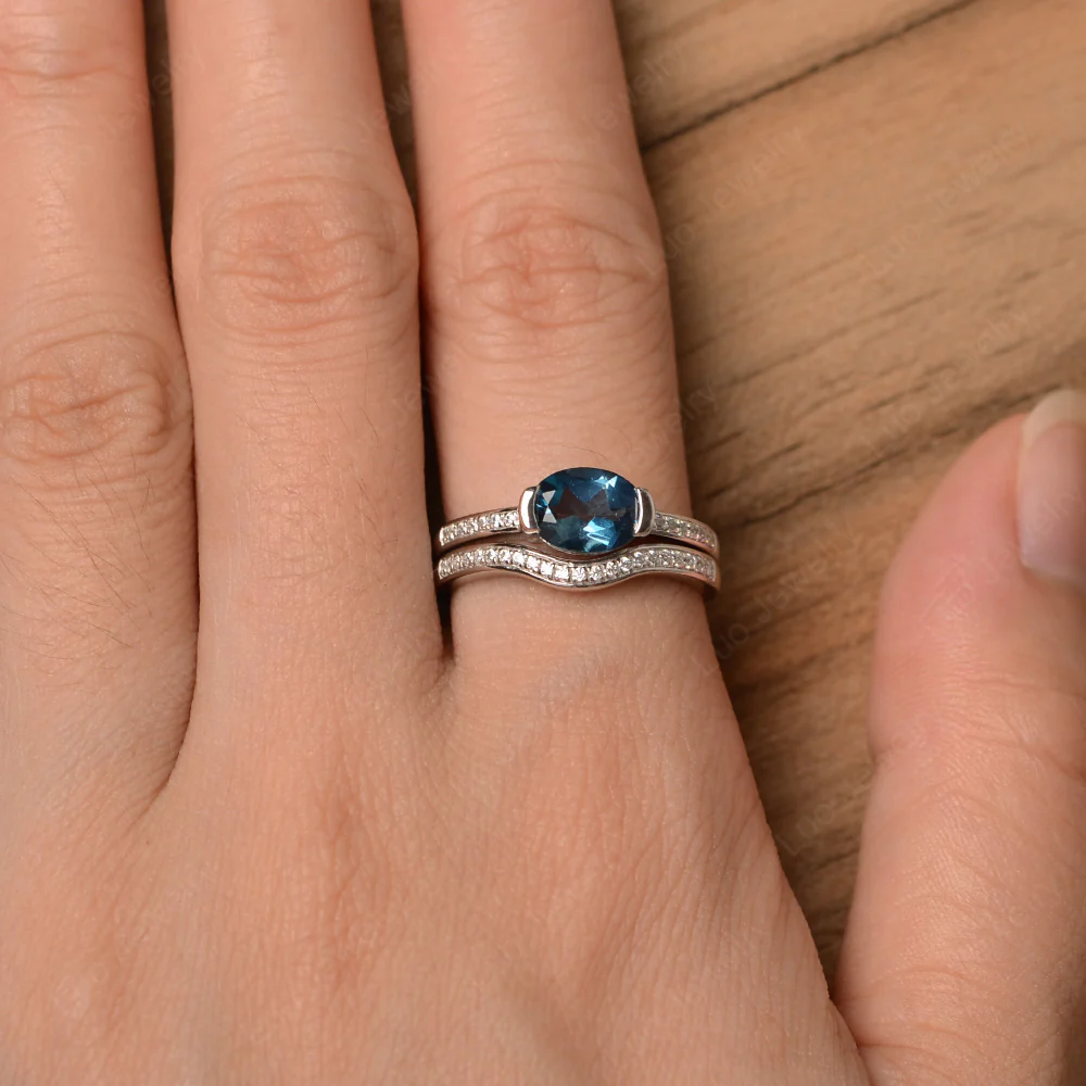 Oval London Blue Topaz Wedding Set Ring - Image 4