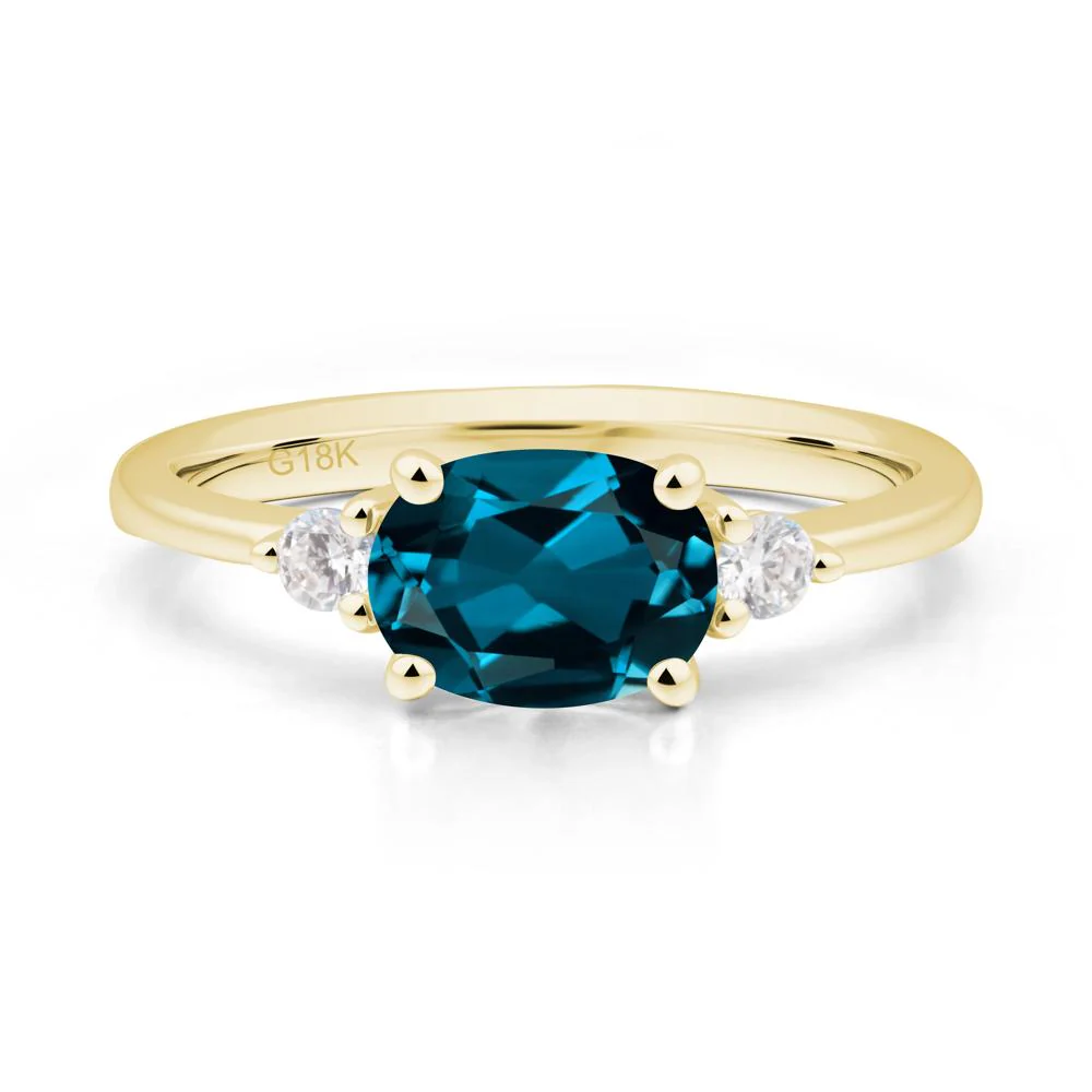 Oval East West London Blue Topaz Trilogy Ring - Image 3