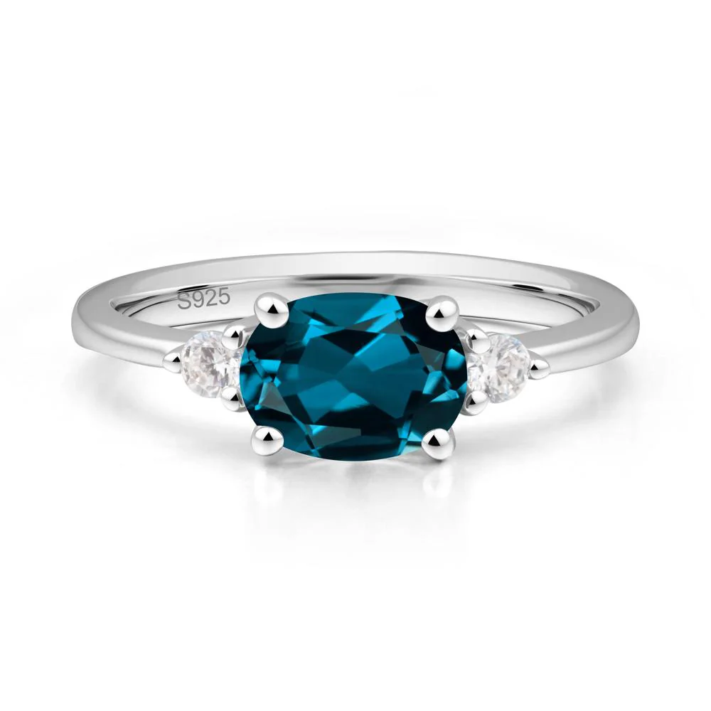 Oval East West London Blue Topaz Trilogy Ring - Image 9