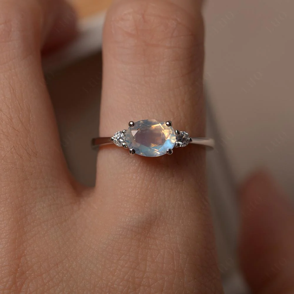 Oval East West Moonstone Trilogy Ring - Image 14