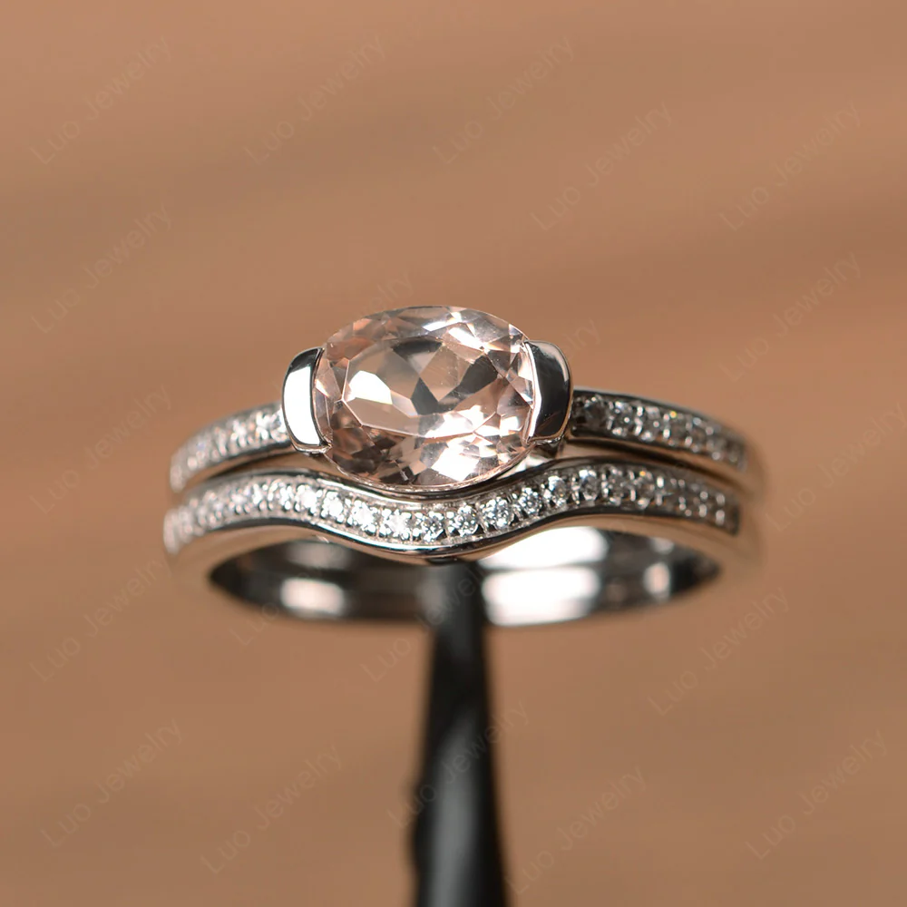 Oval East West Morganite Bridal Set Ring - Image 2