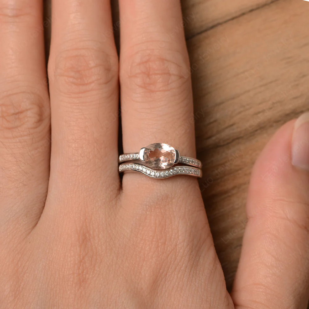 Oval East West Morganite Bridal Set Ring - Image 4
