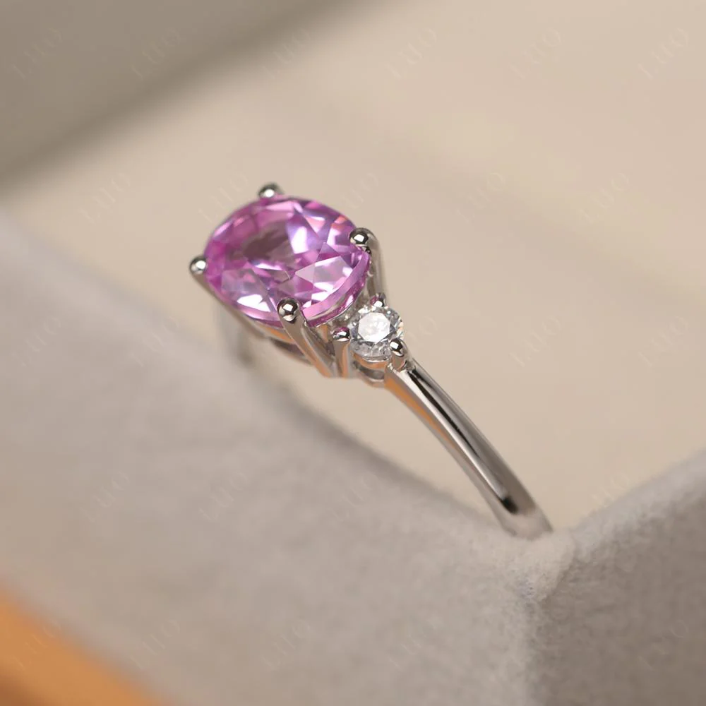 Oval East West Pink Sapphire Trilogy Ring - Image 11