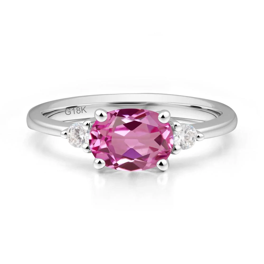 Oval East West Pink Sapphire Trilogy Ring - Image 5