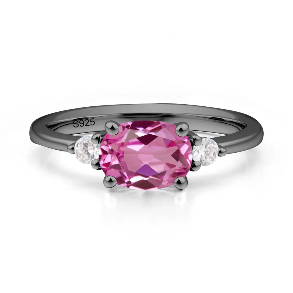 Oval East West Pink Sapphire Trilogy Ring - Image 6