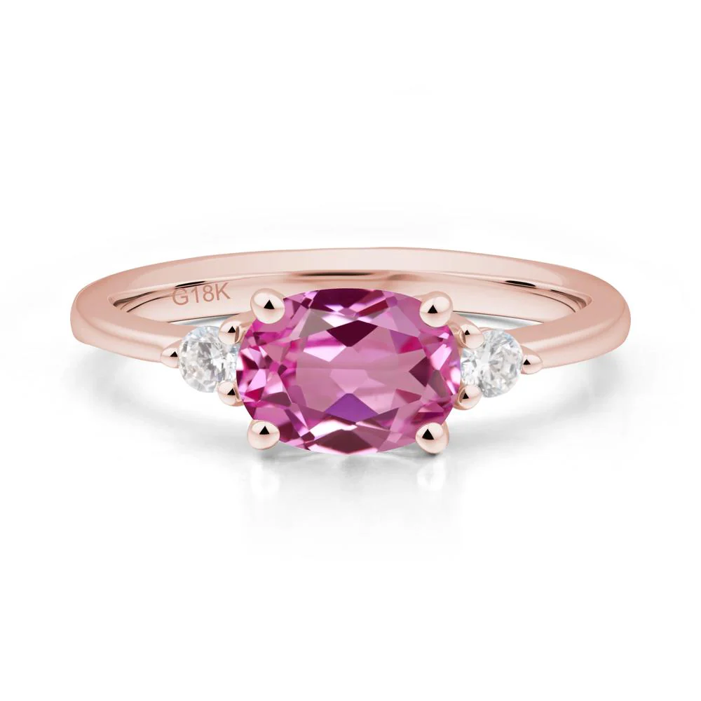 Oval East West Pink Sapphire Trilogy Ring - Image 7