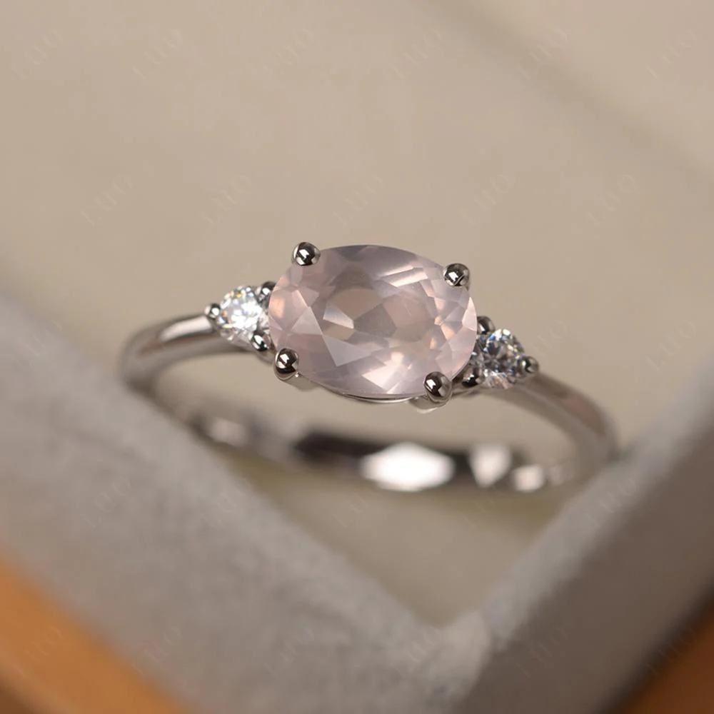 Oval East West Rose Quartz Trilogy Ring - Image 10