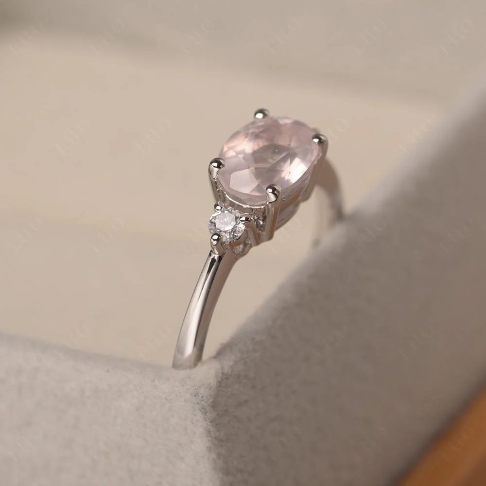Oval East West Rose Quartz Trilogy Ring - Image 11