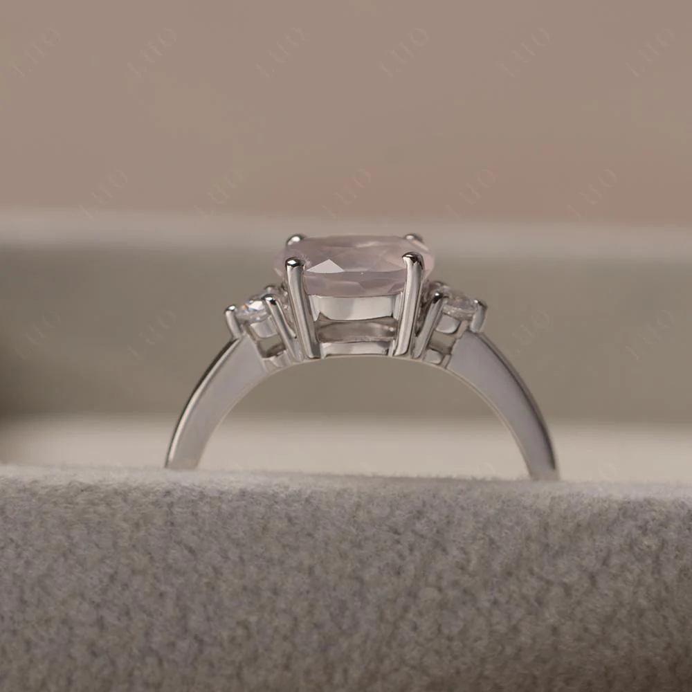 Oval East West Rose Quartz Trilogy Ring - Image 13