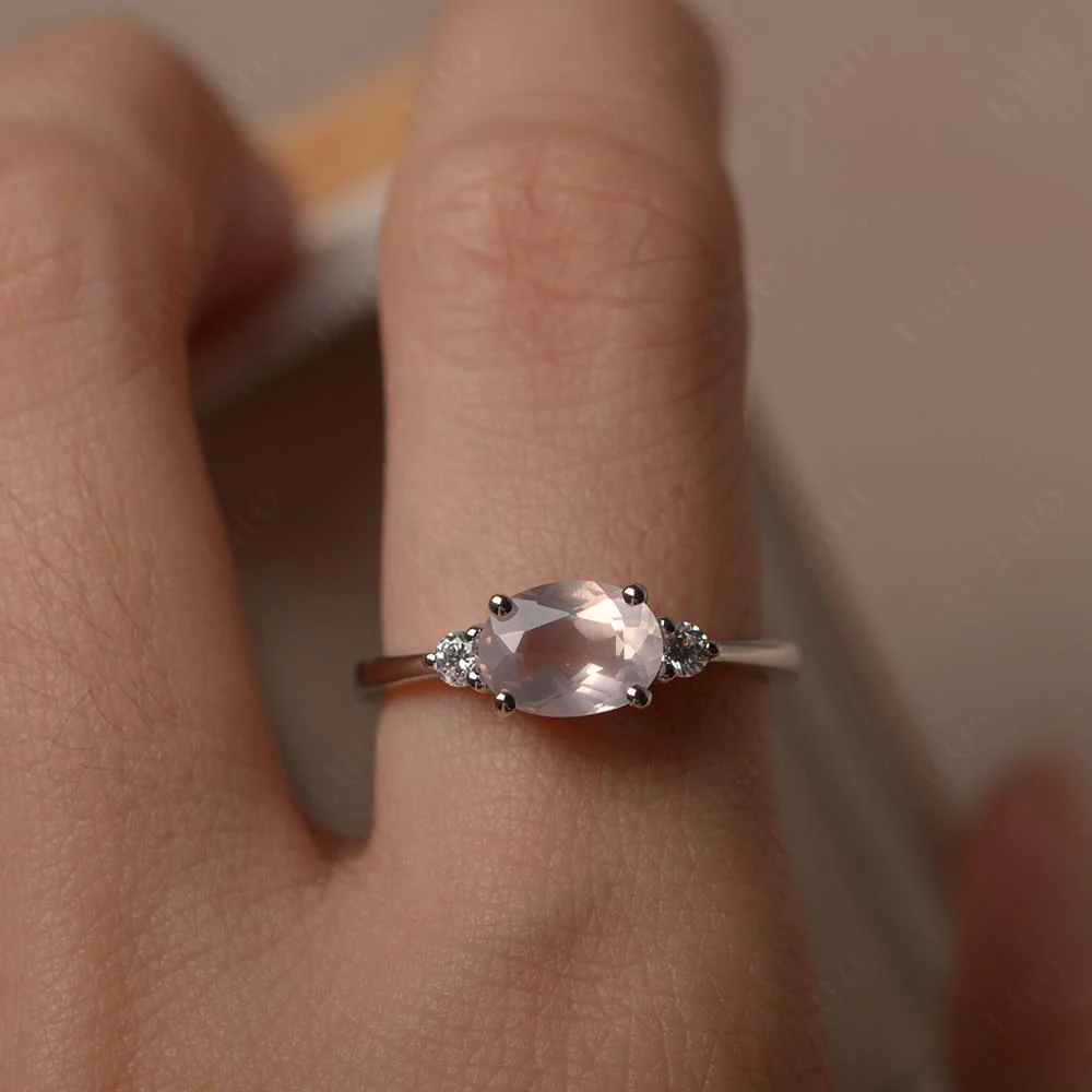 Oval East West Rose Quartz Trilogy Ring - Image 14