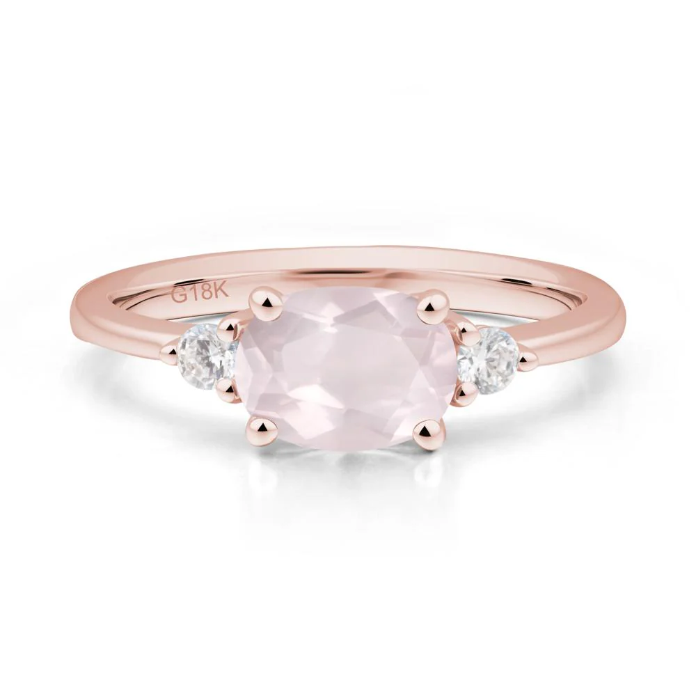 Oval East West Rose Quartz Trilogy Ring - Image 3