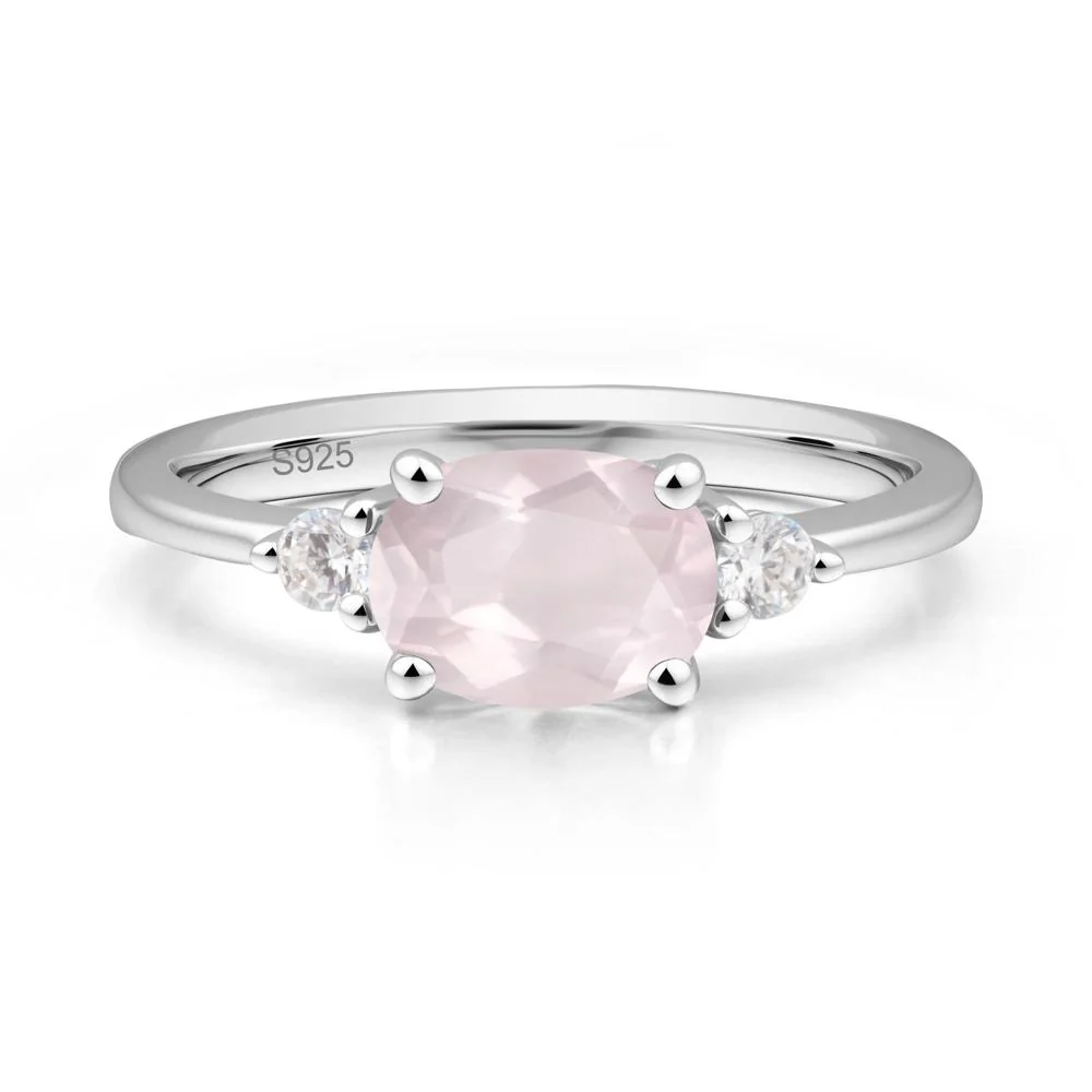 Oval East West Rose Quartz Trilogy Ring - Image 5