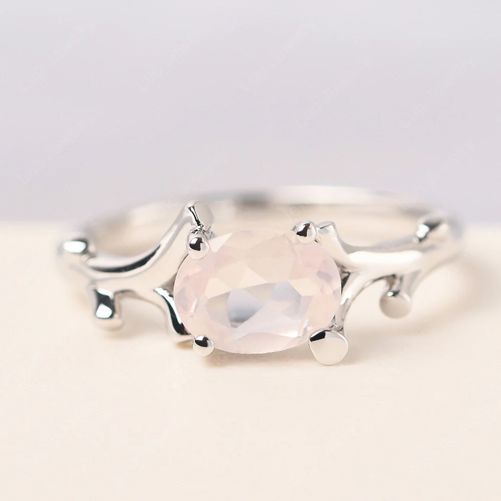Oval Rose Quartz Horizontal Twig Ring