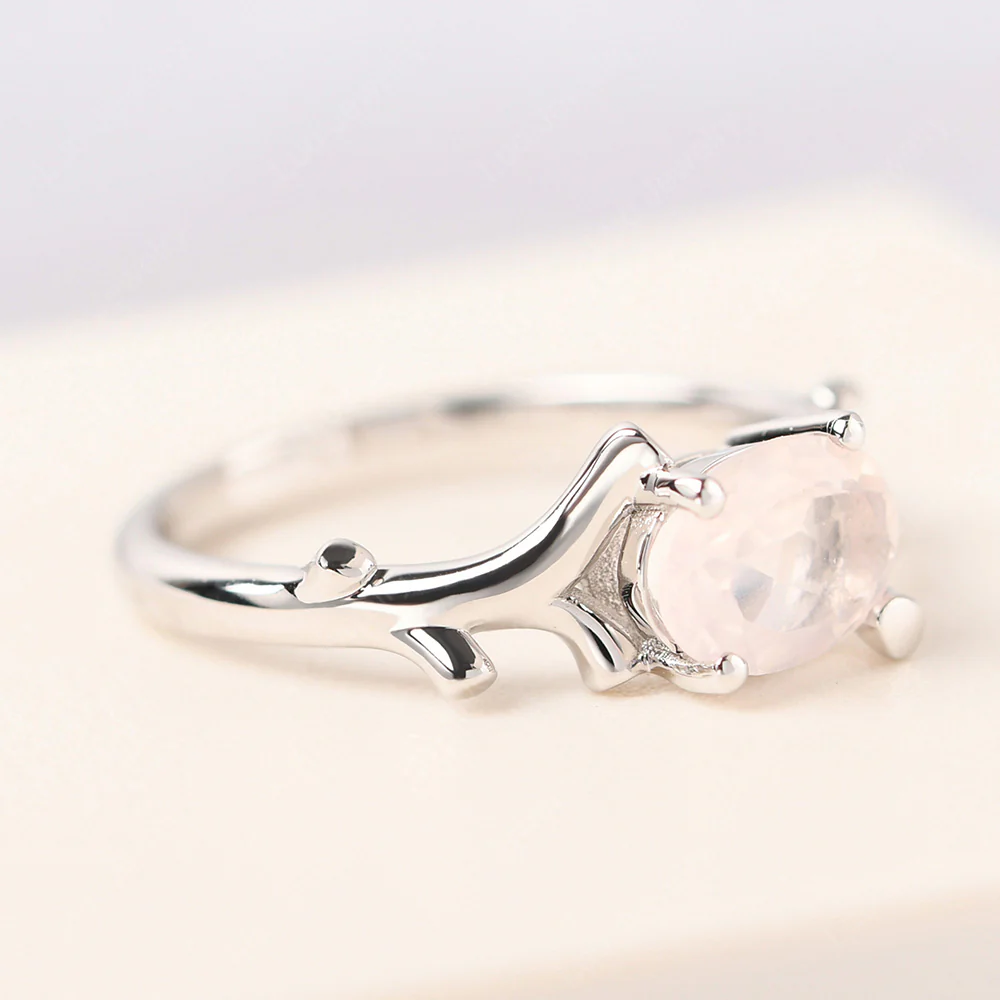 Oval Rose Quartz Horizontal Twig Ring - Image 2