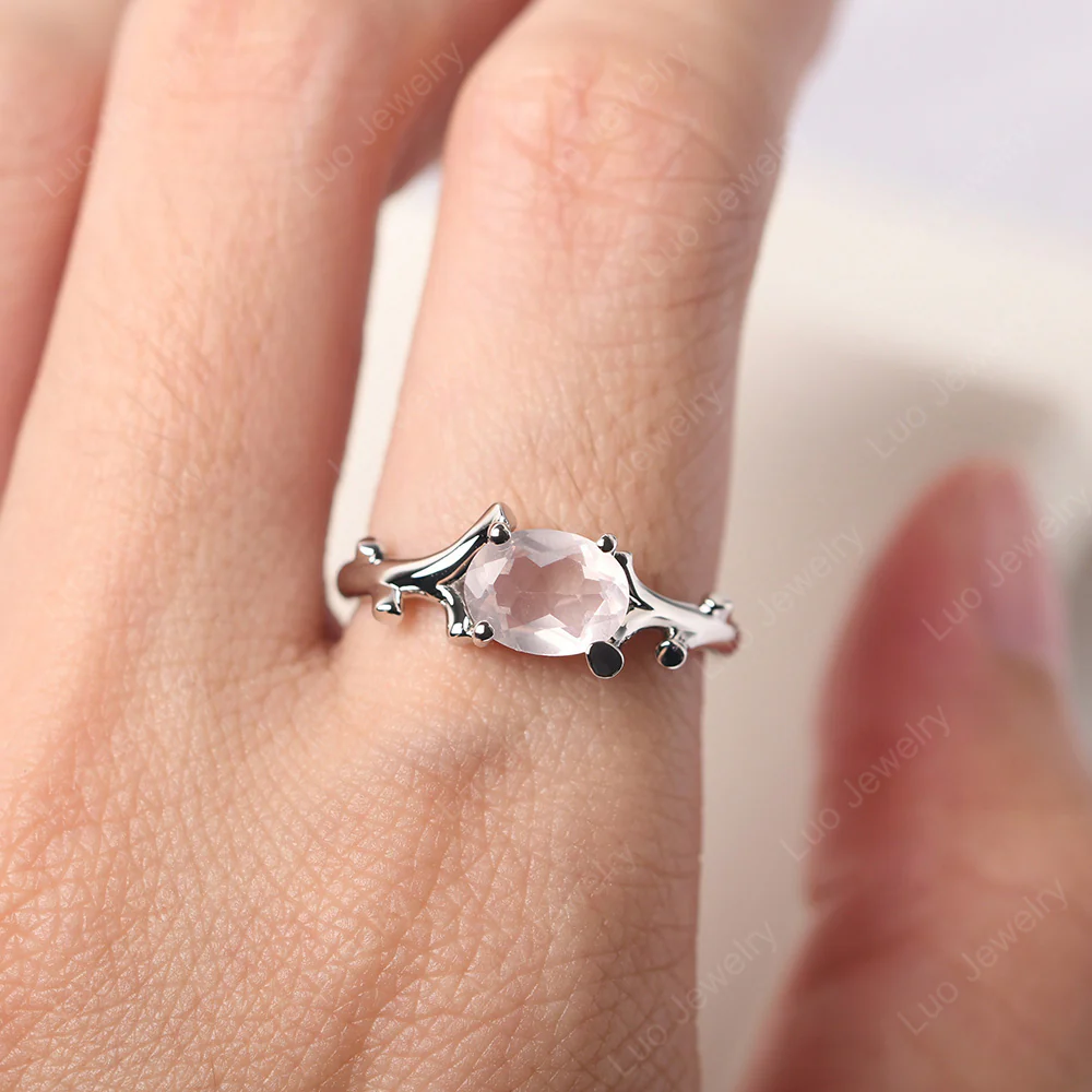 Oval Rose Quartz Horizontal Twig Ring - Image 5