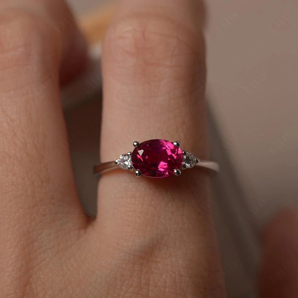 Oval East West Ruby Trilogy Ring - Image 15