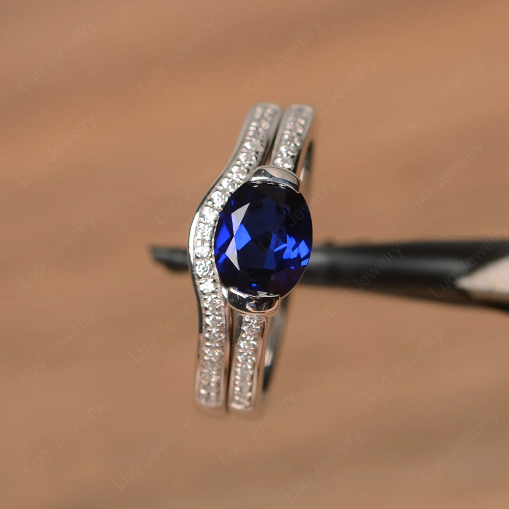 Oval East West Sapphire Bridal Set Ring