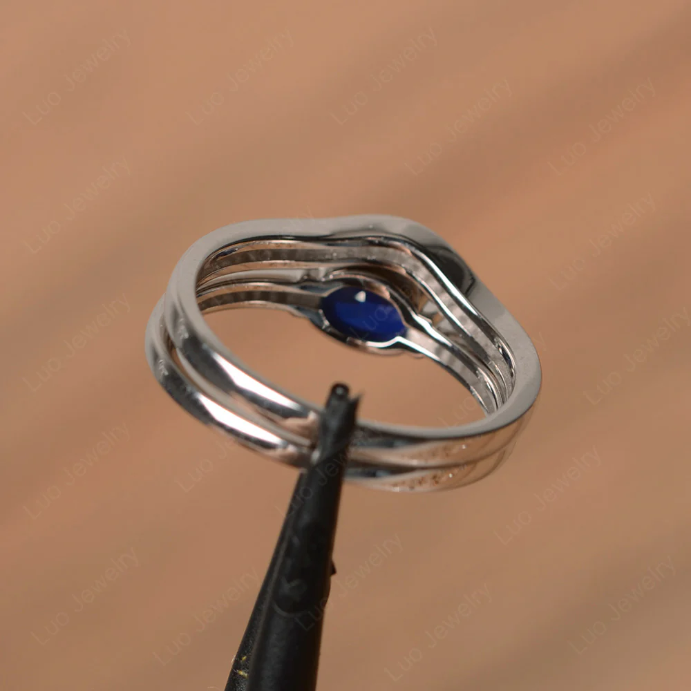 Oval East West Sapphire Bridal Set Ring - Image 3