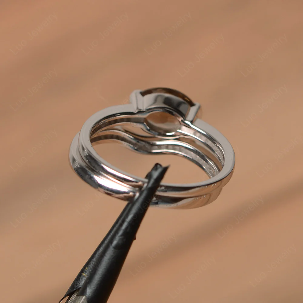 Oval Smoky Quartz Wedding Set Ring - Image 3