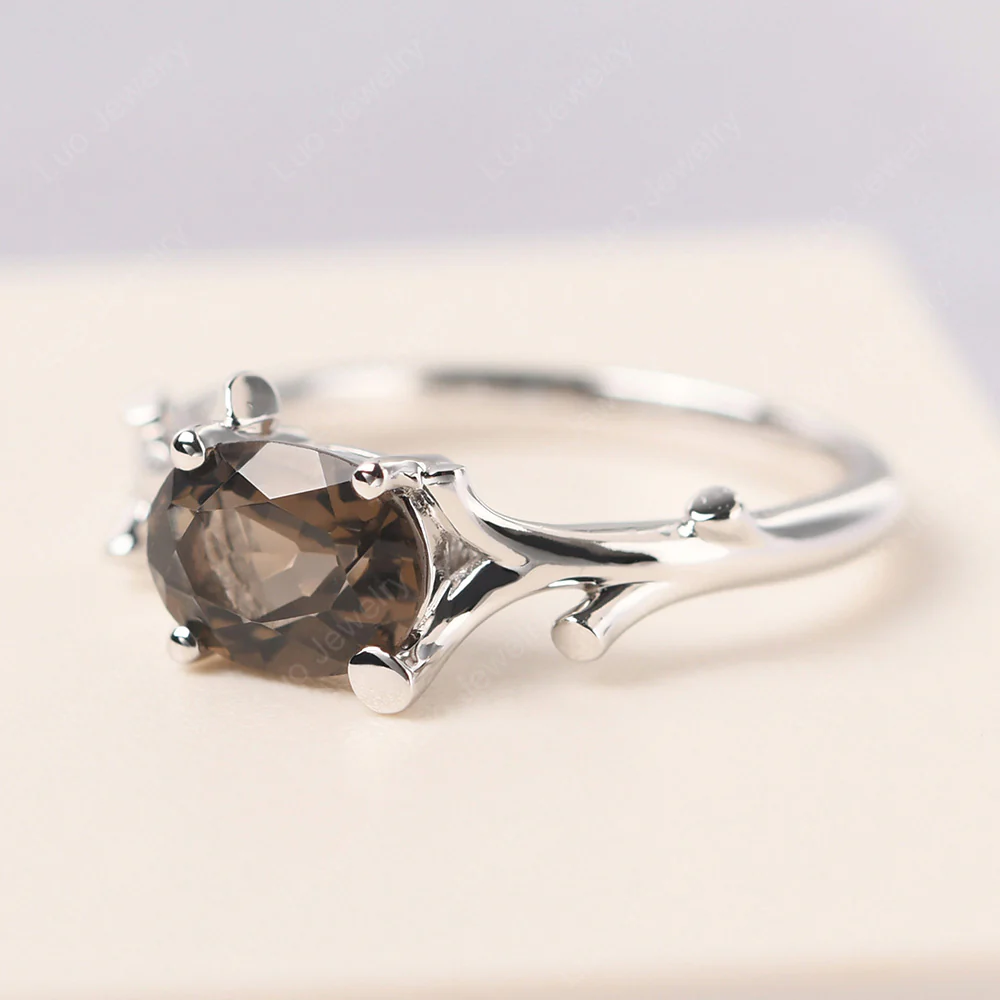 Oval Smoky Quartz Horizontal Twig Ring - Image 2