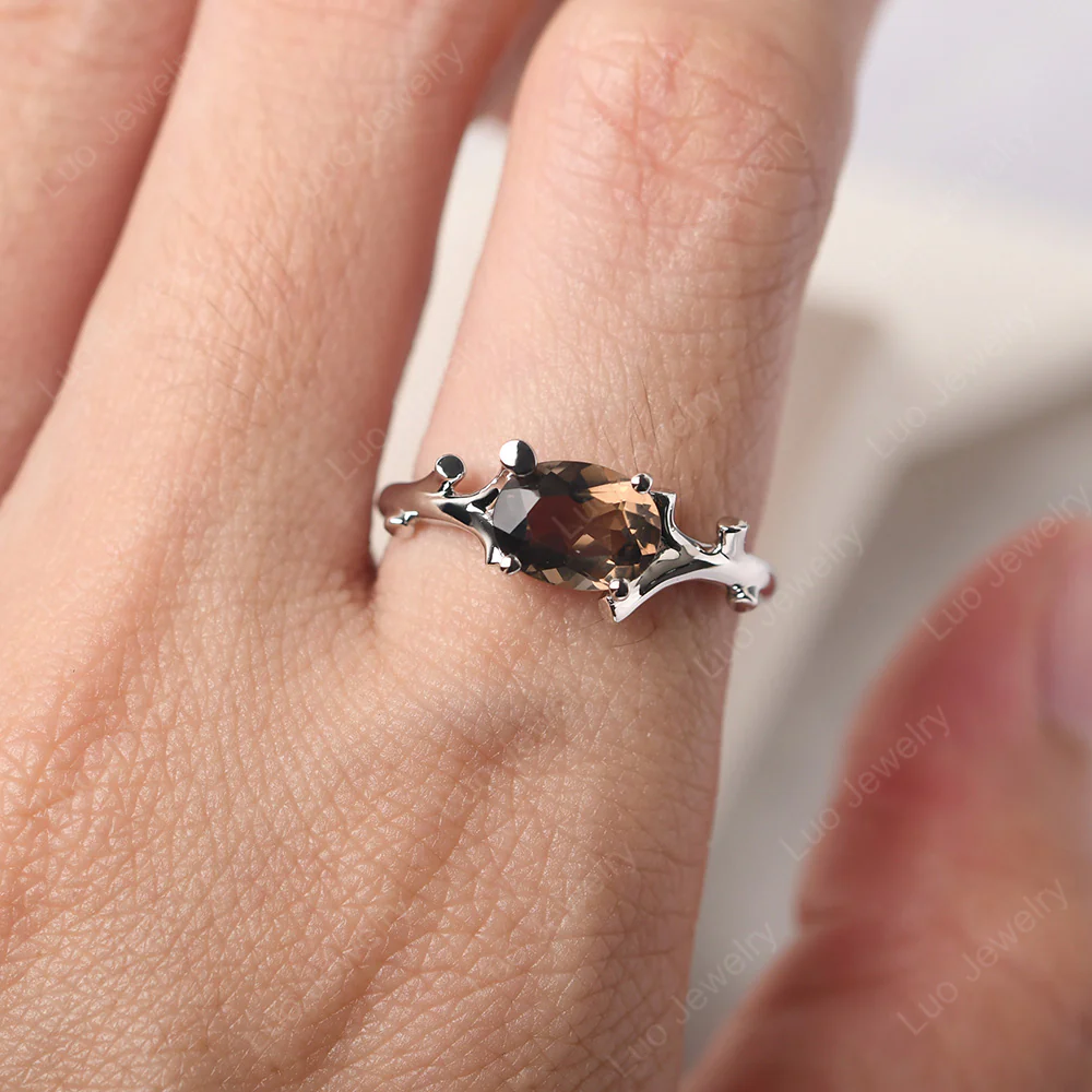Oval Smoky Quartz Horizontal Twig Ring - Image 5