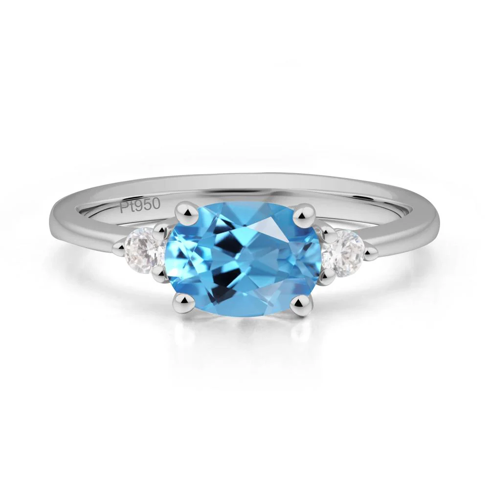 Oval East West Swiss Blue Topaz Trilogy Ring