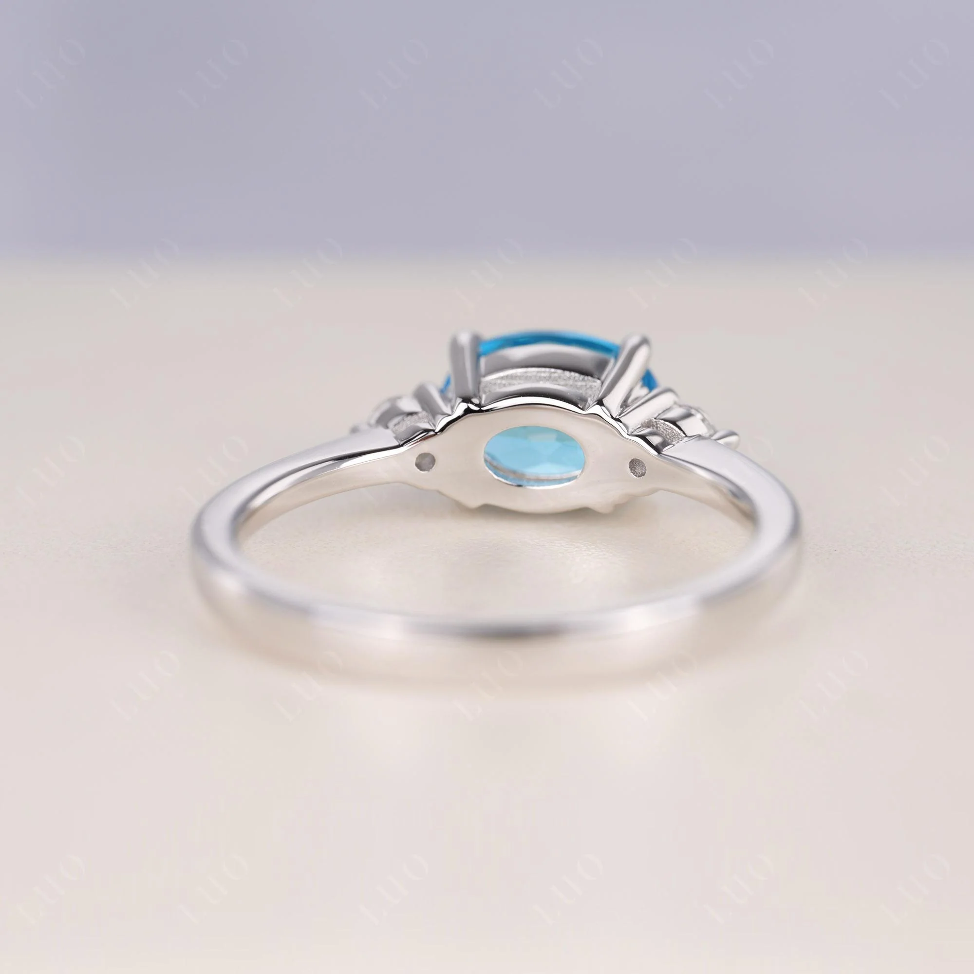 Oval East West Swiss Blue Topaz Trilogy Ring - Image 12