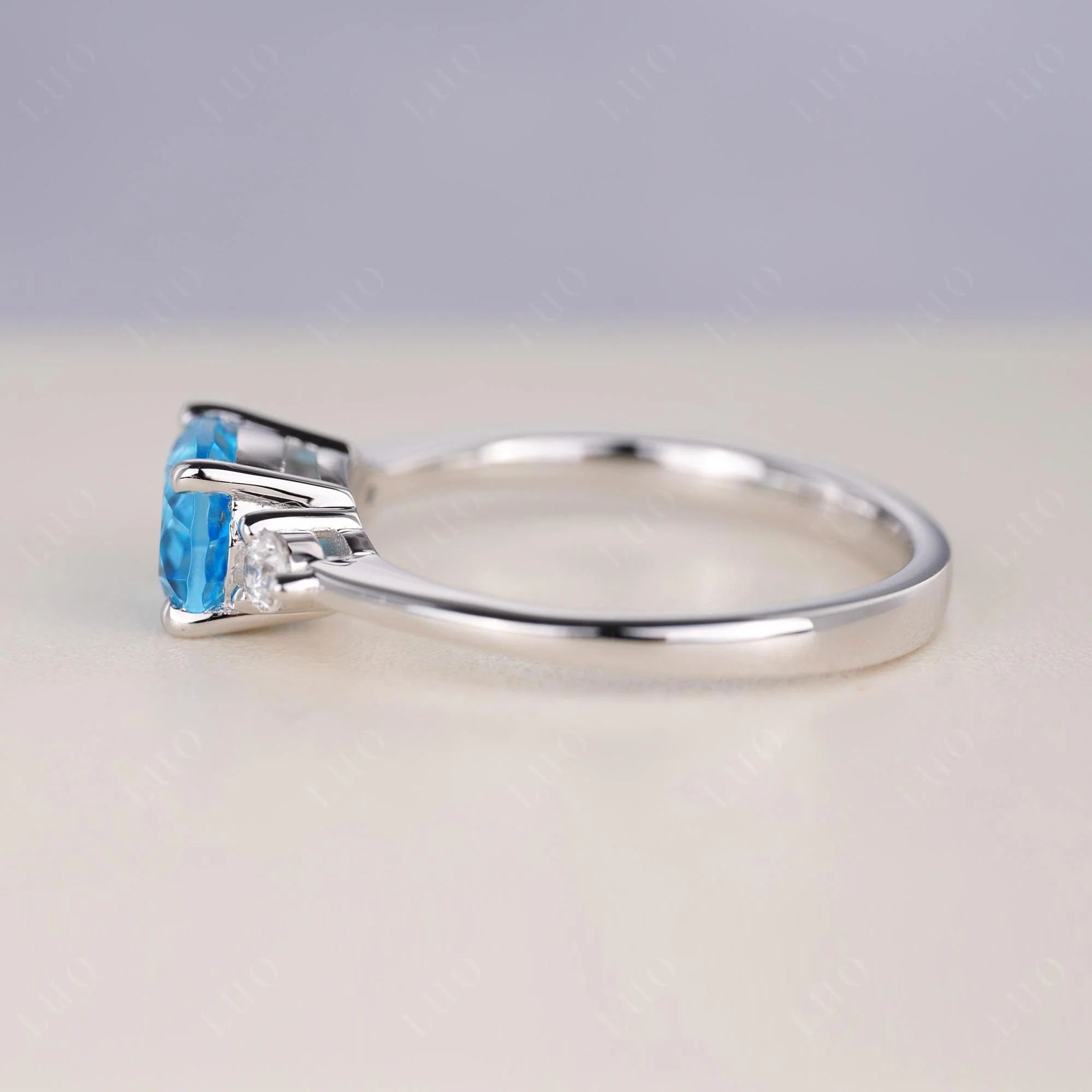 Oval East West Swiss Blue Topaz Trilogy Ring - Image 13
