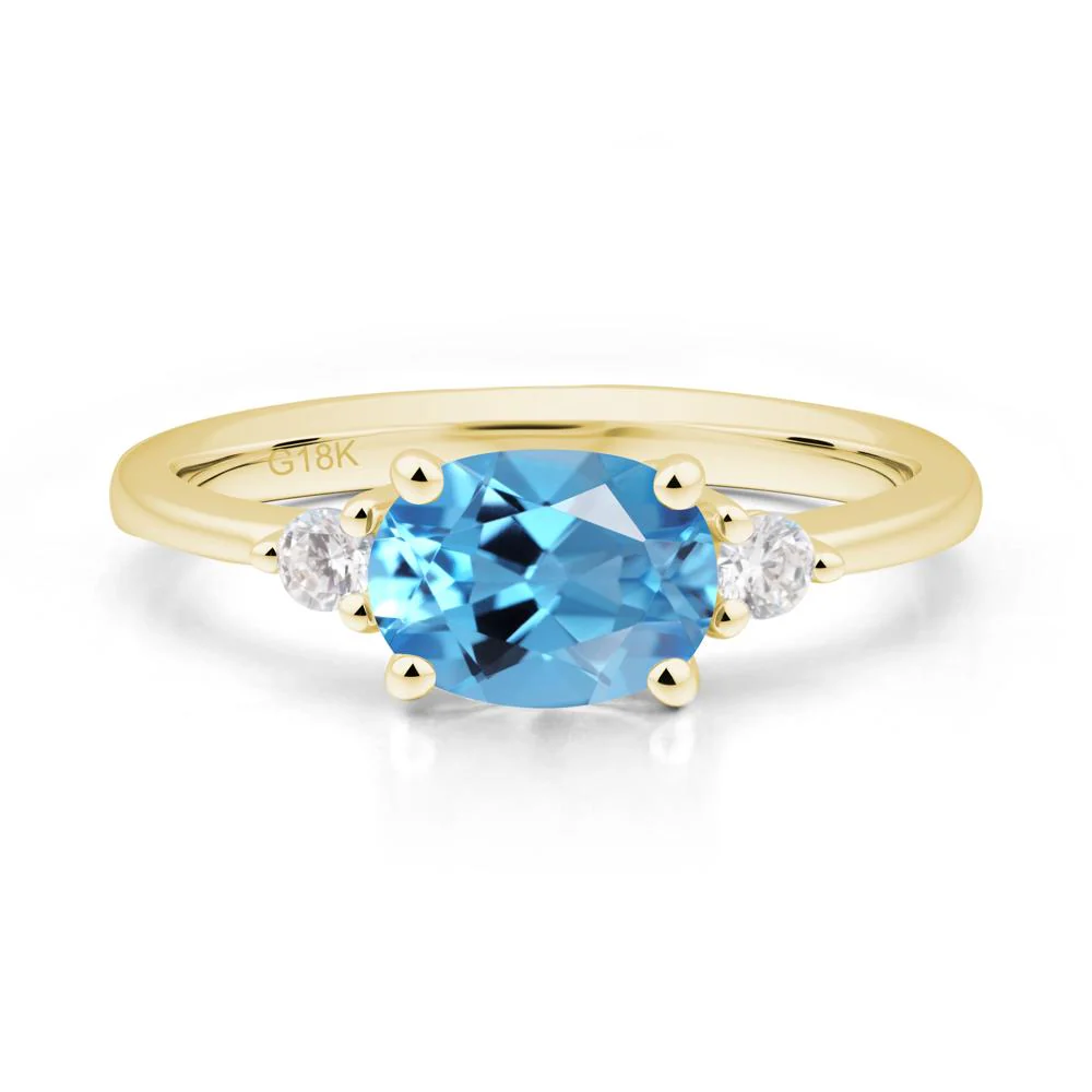 Oval East West Swiss Blue Topaz Trilogy Ring - Image 3