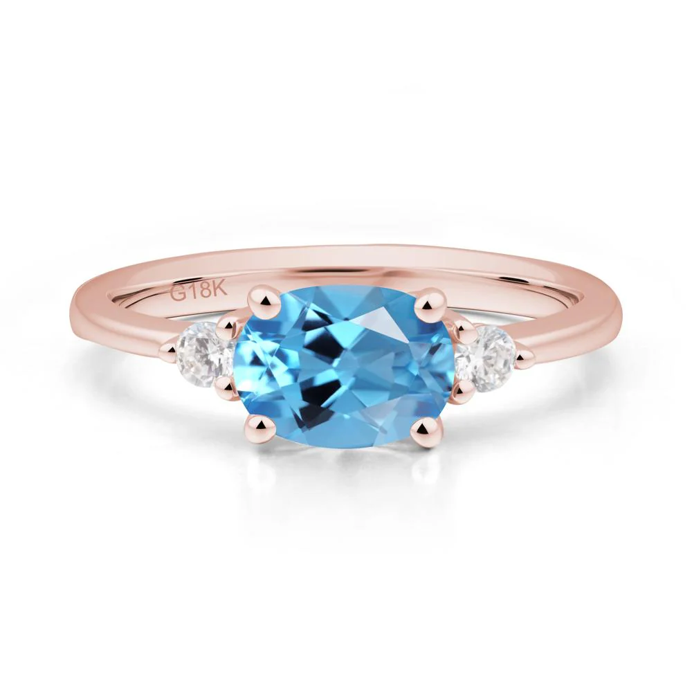Oval East West Swiss Blue Topaz Trilogy Ring - Image 5