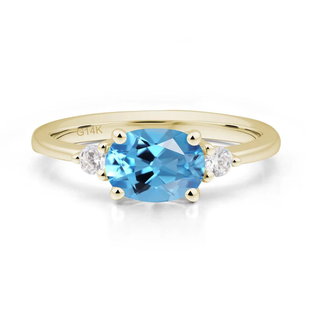 Oval East West Swiss Blue Topaz Trilogy Ring - Image 7