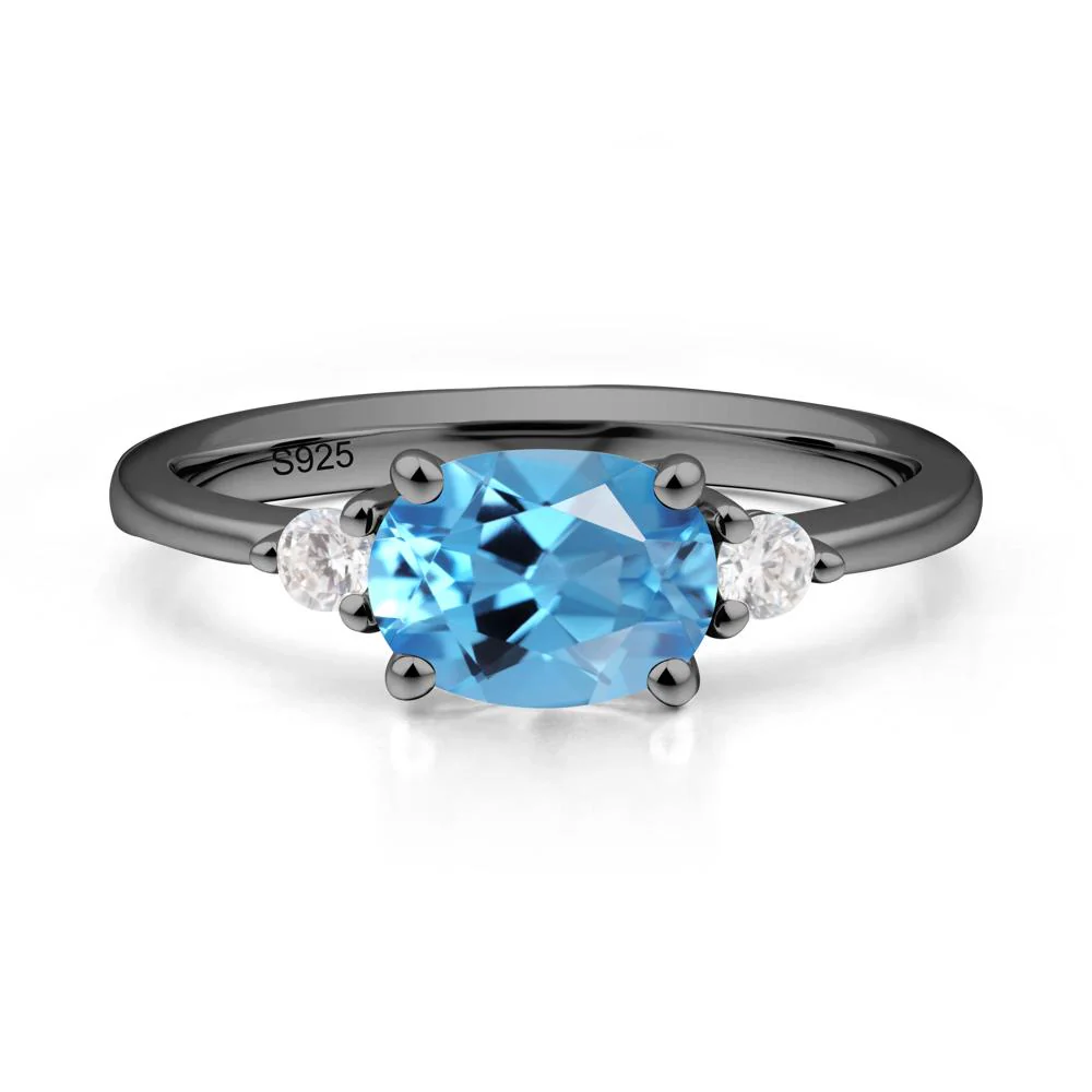 Oval East West Swiss Blue Topaz Trilogy Ring - Image 8