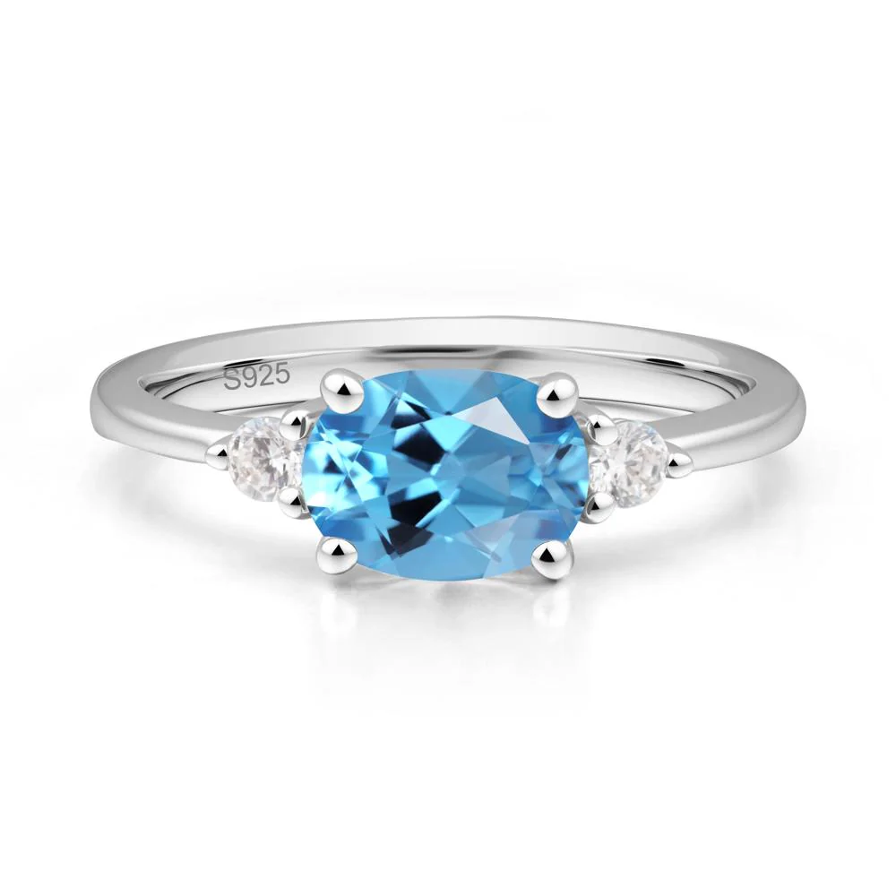 Oval East West Swiss Blue Topaz Trilogy Ring - Image 9