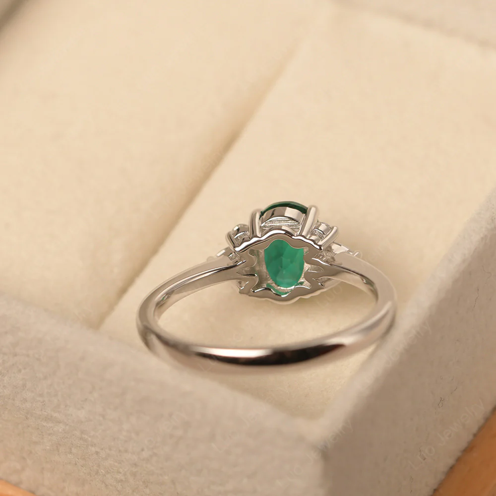 Oval Emerald Ring with Pear Side Stone - Image 3