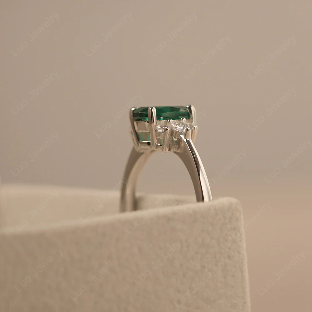 Oval Emerald Ring with Pear Side Stone - Image 4