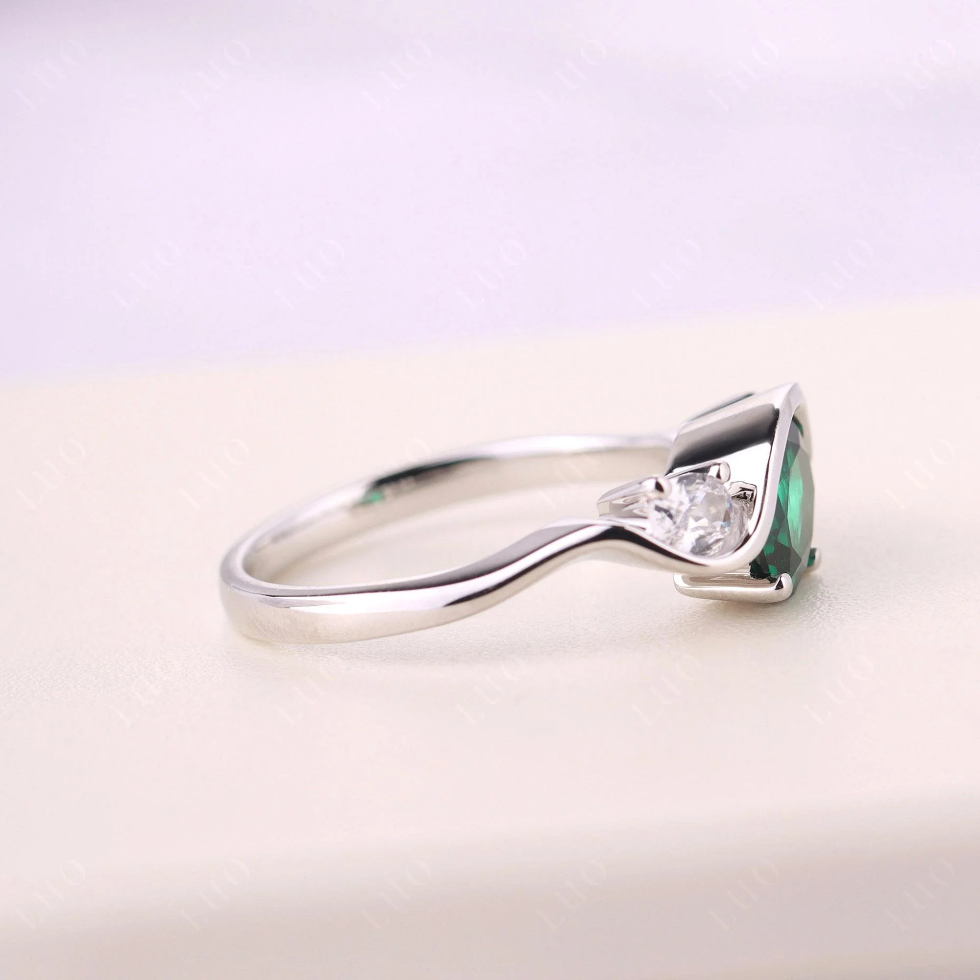 Wave Oval Emerald Engagement Ring - Image 13