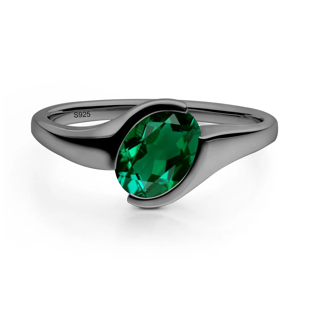 Oval Cut Emerald Solitaire Bypass Ring - Image 4