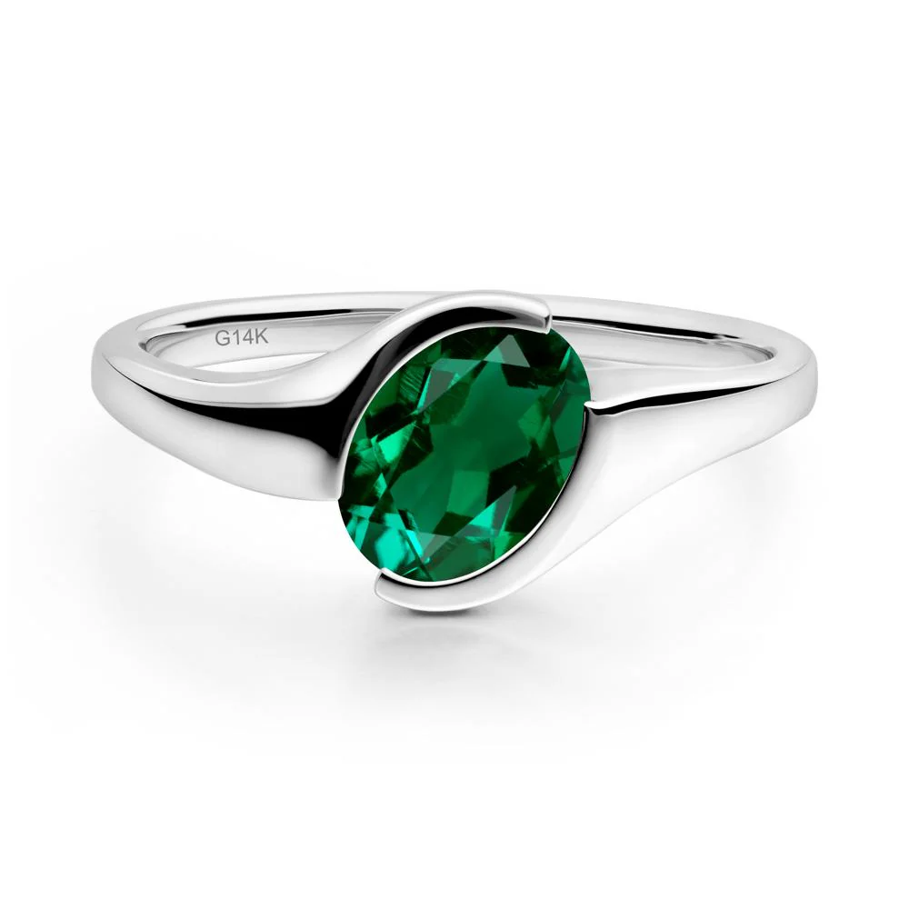 Oval Cut Emerald Solitaire Bypass Ring - Image 5