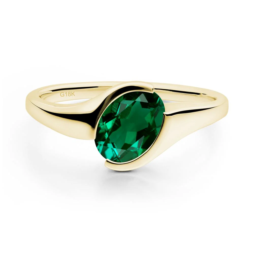 Oval Cut Emerald Solitaire Bypass Ring - Image 6