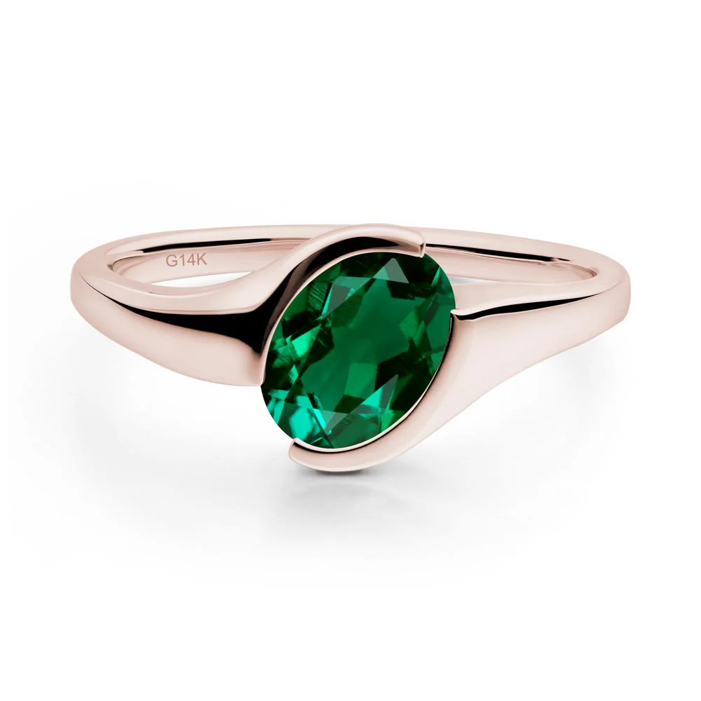 Oval Cut Emerald Solitaire Bypass Ring - Image 7