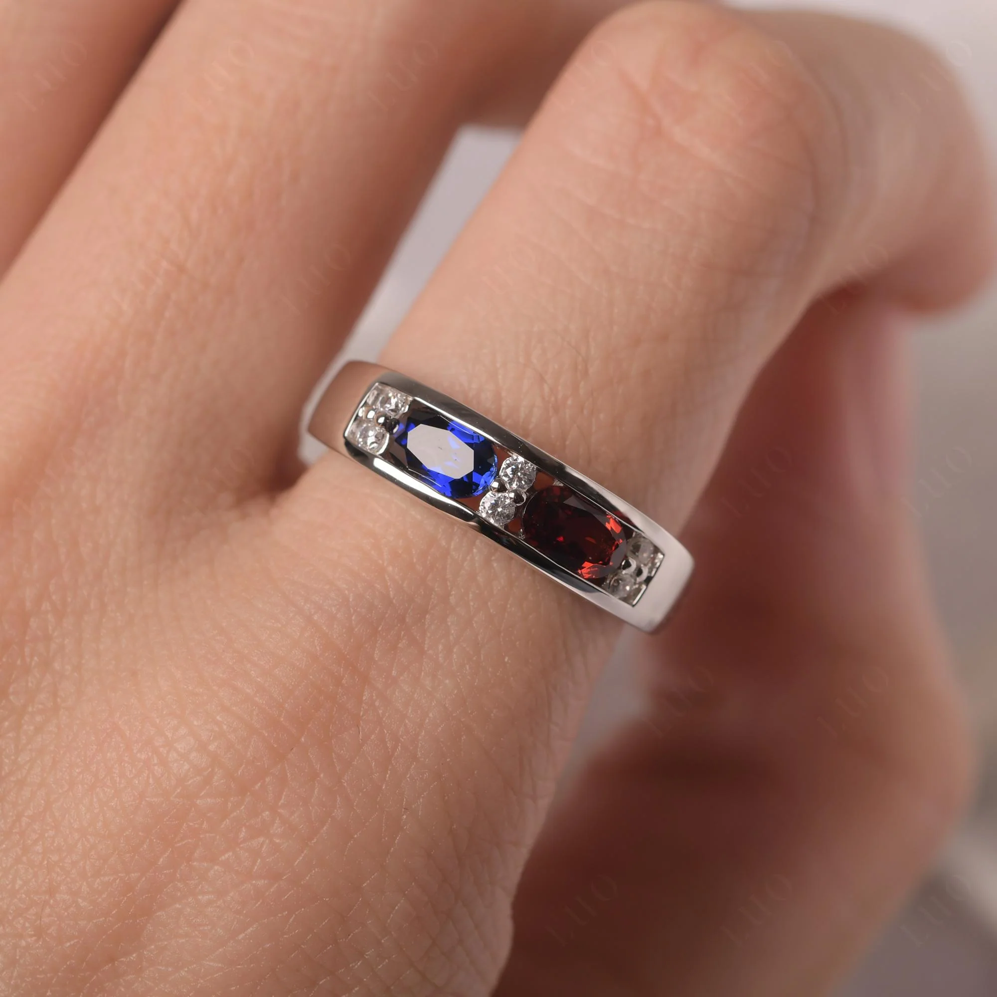 Oval Garnet and Sapphire Ring - Image 14