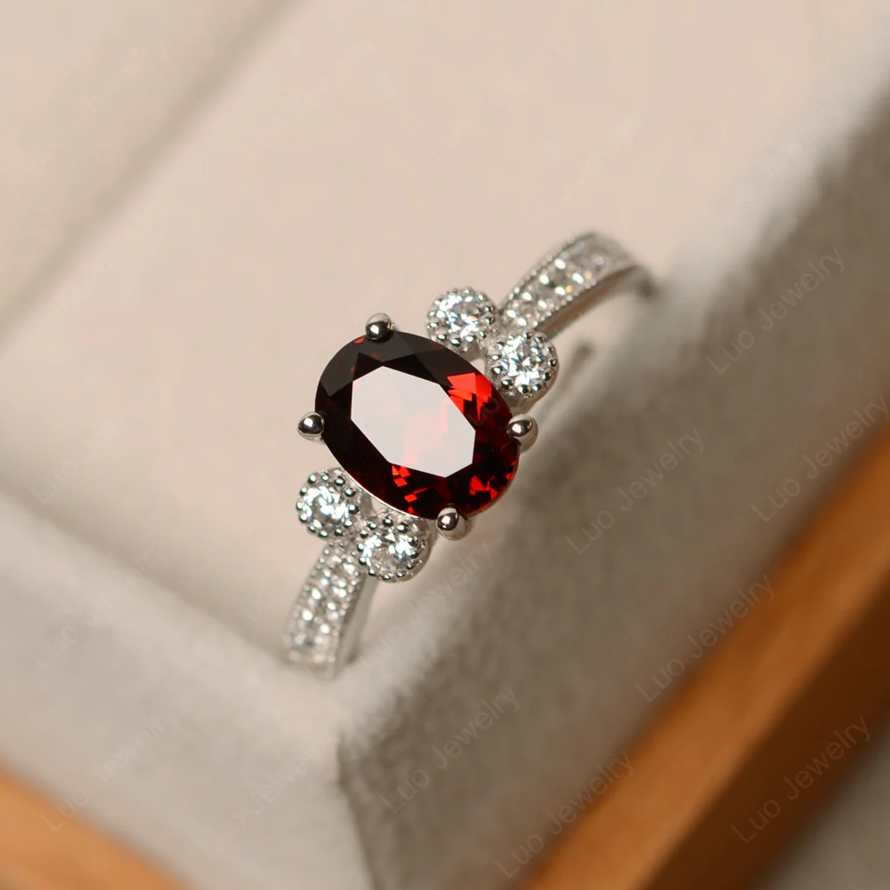 Garnet Milgrain Oval Engagement Ring - Image 2